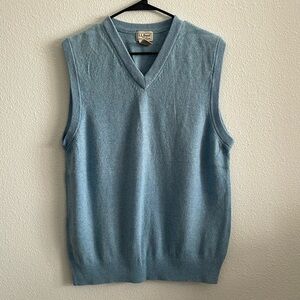 L.L. Bean Mens 100% Lambs Wool Sweater Vest Pullover Light Blue Size L